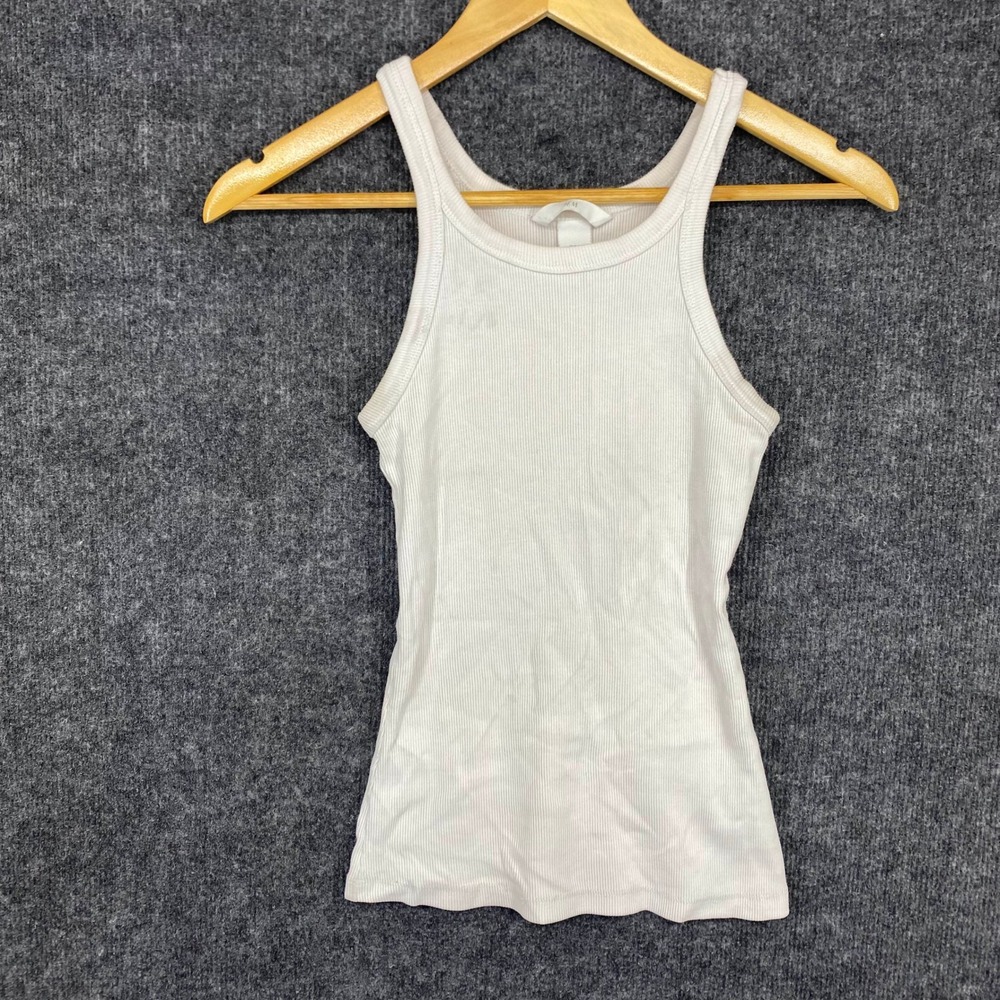 HM Womens Ribbed Racerback Tank Top Off White Cream Small High Neck Basic